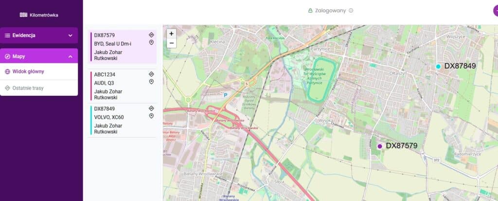 Поточна позиція транспортних засобів на карті в кілометрах